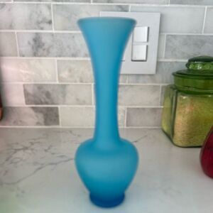 Vintage Satin Blue Glass Bud Vase